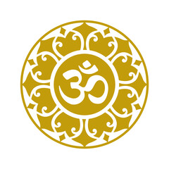 Om mandala, gold a symbol of Hinduism. Ornament spiritual icon.
