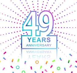 49th years anniversary celebration with colorful design with fireworks and colorful confetti isolated on white background. for birthday celebration.