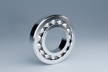 3D illustration metal silver ball bearing with balls on gray  isolated background. Bearing industrial. This part of the car
