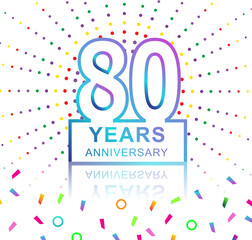 80th years anniversary celebration with colorful design with fireworks and colorful confetti isolated on white background. for birthday celebration.
