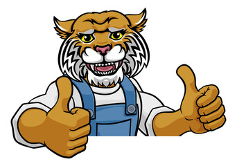 Wildcat Mascot Plumber Mechanic Handyman Worker