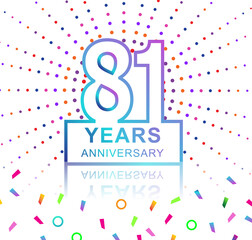81st years anniversary celebration with colorful design with fireworks and colorful confetti isolated on white background. for birthday celebration.