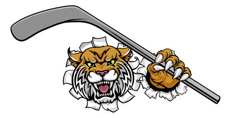 Wildcat Ice Hockey Player Animal Sports Mascot