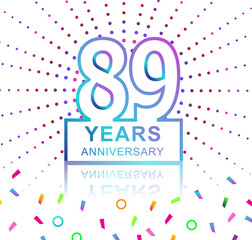 89th years anniversary celebration with colorful design with fireworks and colorful confetti isolated on white background. for birthday celebration.