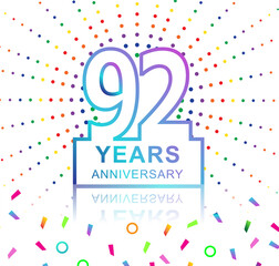 92nd years anniversary celebration with colorful design with fireworks and colorful confetti isolated on white background. for birthday celebration.