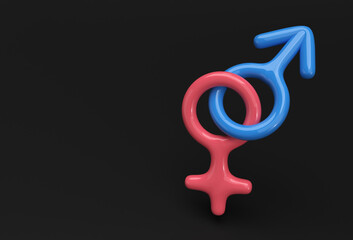 Male and female symbols combination 3D rendering Design.