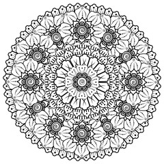 Mehndi flower for henna, mehndi, tattoo, decoration. decorative ornament in ethnic oriental style. doodle ornament. coloring book page.