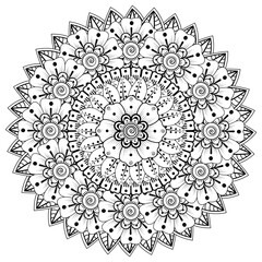 Mehndi flower for henna, mehndi, tattoo, decoration. decorative ornament in ethnic oriental style. doodle ornament. coloring book page.