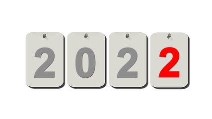 New Year 2022 - year change - digits on single plates hanging on a white wall - 3D illustration