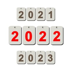New Year 2022 - year change - digits on single plates hanging on a white wall - 3D illustration