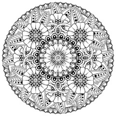 Fototapeta premium Mehndi flower for henna, mehndi, tattoo, decoration. decorative ornament in ethnic oriental style. doodle ornament. coloring book page.