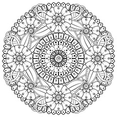 Mehndi flower for henna, mehndi, tattoo, decoration. decorative ornament in ethnic oriental style. doodle ornament. coloring book page.