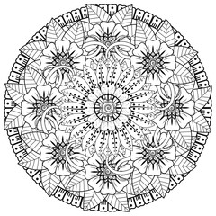 Mehndi flower for henna, mehndi, tattoo, decoration. decorative ornament in ethnic oriental style. doodle ornament. coloring book page.