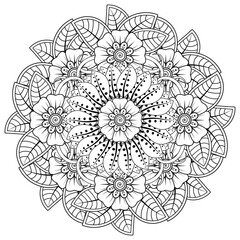 Mehndi flower for henna, mehndi, tattoo, decoration. decorative ornament in ethnic oriental style. doodle ornament. coloring book page.