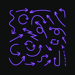 Vector Neon Set of Arrows, Decprative Element Set, Blight Blue Arrows Isolated on Dark Background.
