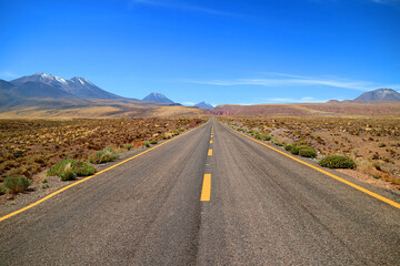 Empty Desert Road in the Los Flamencos National Reserve, Antofagasta Region, Northern Chile, South America