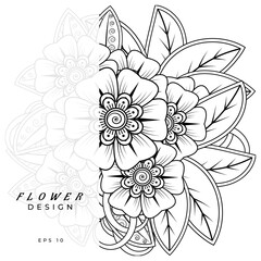 Mehndi flower for henna, mehndi, tattoo, decoration. decorative ornament in ethnic oriental style. doodle ornament. coloring book page.