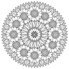 Mehndi flower for henna, mehndi, tattoo, decoration. decorative ornament in ethnic oriental style. doodle ornament. coloring book page.