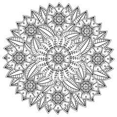 Mehndi flower for henna, mehndi, tattoo, decoration. decorative ornament in ethnic oriental style. doodle ornament. coloring book page.