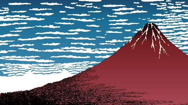 ゆっくりと流れている雲と富士山