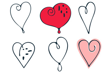 Doodle heart, unusual shapes icons set. Hand drawn sketch illustrations for web projects. Vector