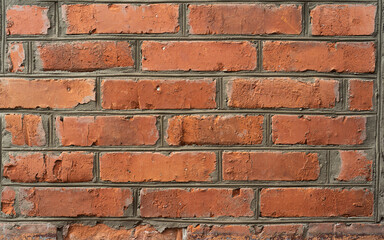 Red old grunge brick wall, abstract background texture