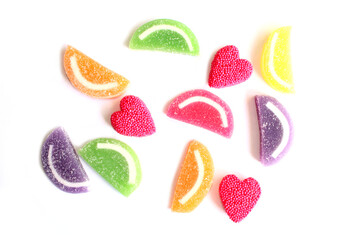 mix of of fruit jelly candies on white background