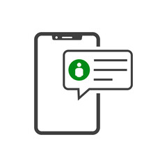 Icono smartphone con burbuja de habla con símbolo usuario con lineas en color gris y verde