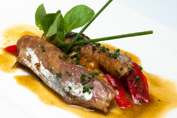 Pintxo de Txixarro asado a baja temperatura de El Viejo Zortzi  de Bilbao, Vizcaya, Pais Vasco.