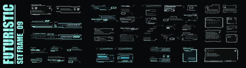 Callouts and titles in HUD style. Set futuristic user interface elements. Titles, technical elements, information windows and modern digital blocks with information