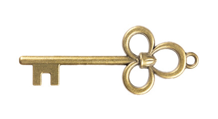 isolated vintage old golden and bronze key
