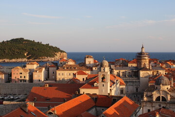 romantic evening mood on dubrovnik city walls - great view on old down dubrovnik