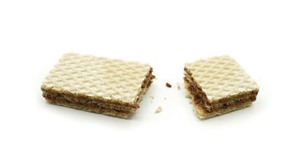 Wafer cream hazelnut chocolate, Broken piece, Isolated on white background