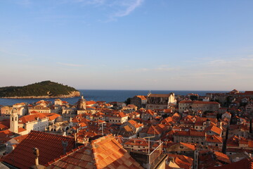 romantic evening mood on dubrovnik city walls - great view on old down dubrovnik
