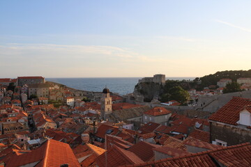 romantic evening mood on dubrovnik city walls - great view on old down dubrovnik