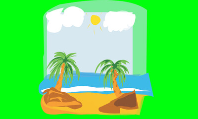 Illustration design with landscape objects on the summer beach