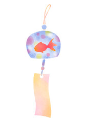 金魚柄の風鈴のイラスト／Illustration of a Japanese wind chime with a goldfish pattern