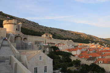 romantic evening mood on dubrovnik city walls - great view on old down dubrovnik