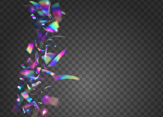 Transparent Glare. Neon Effect. Disco Design. Blue Retro Texture. Modern Art. Webpunk Foil. Iridescent Tinsel. Party Christmas Template. Violet Transparent Glare