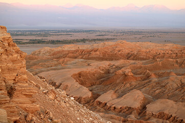 Fototapeta na wymiar Incredible Landscape Valle de la Luna or Moon Valley in Atacama Desert before Sunset, San Pedro de Atacama, Northern Chile, South America