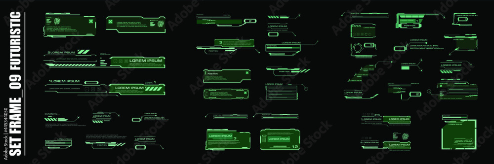 Poster callouts and titles in hud style. set futuristic user interface elements. titles, technical elements