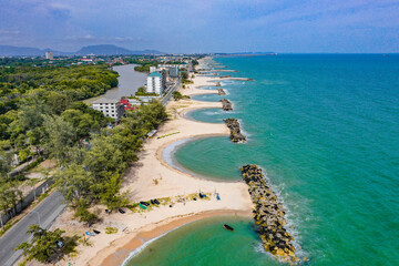 Fototapeta premium Aerial view of PMY Beach in Rayong, Thailand