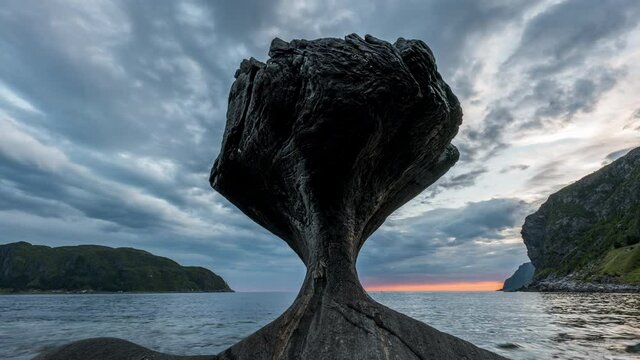 Kannesteinen Rock In Vagsoy Peninsula, Near Maloy, At The Coast Of Norway - Timelapse