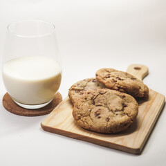 milk and cookies with white background