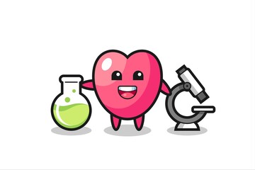 Mascot character of heart symbol as a scientist