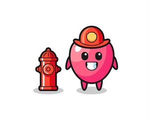 Mascot character of heart symbol as a firefighter