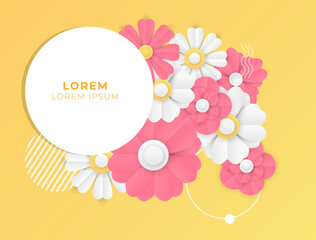 Floral spring background with purple yellow orange white lilac flowers