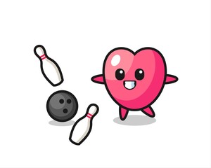Obraz na płótnie Canvas Character cartoon of heart symbol is playing bowling