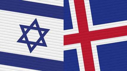 Iceland and Israel Two Half Flags Together Fabric Texture Illustration