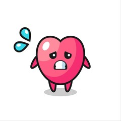 heart symbol mascot character with afraid gesture